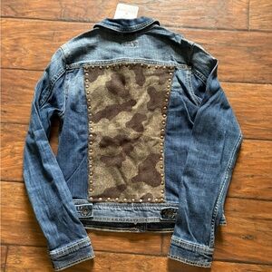 Upcycled Denim Jacket with Camo Patch